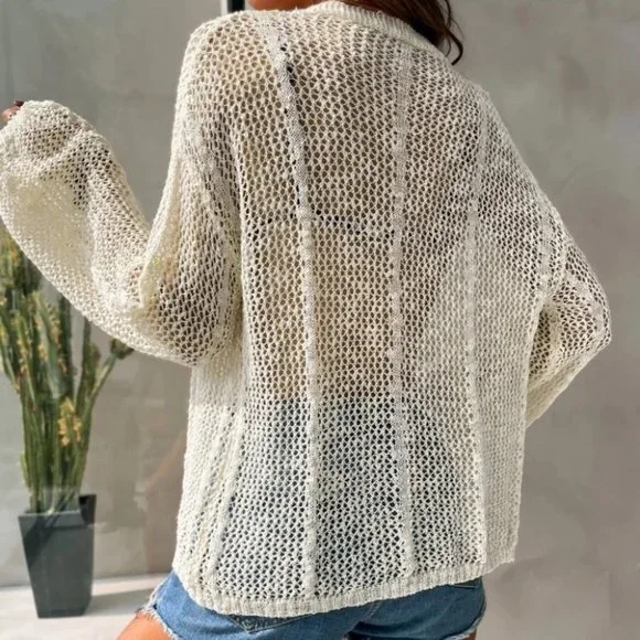 Drop Shoulder Open Front Cardigan beige - Picture 6 of 7